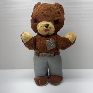 Vintage Smokey the Bear Ranger IDEAL 1960s Teddy Bear Plush Doll 13" W/ Badge